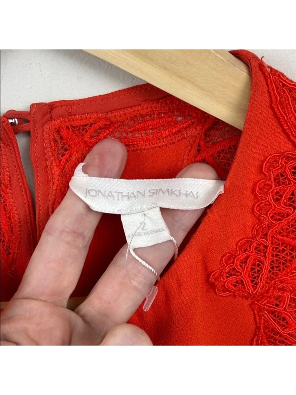 Jonathan Simkhai Red Sleeveless Lace-Detail Tank Top